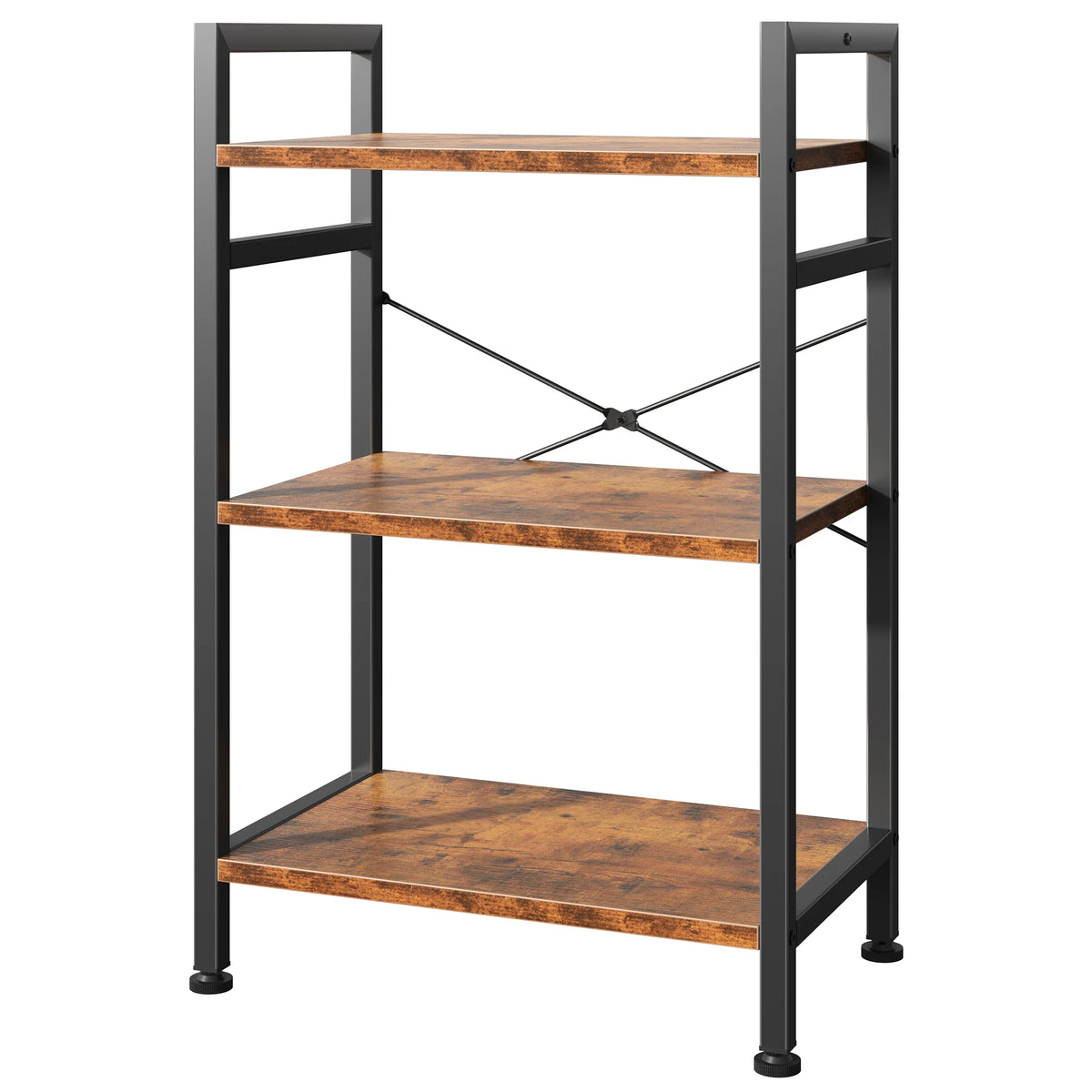 MCQ 3 Tiers Metal Classic Bookshelf Freestanding Tall Display Shelf Wooden Storage Tall Display Shelves Bookshelf Sturdy Structure Graduated Shelves Adjustable Feet for Home