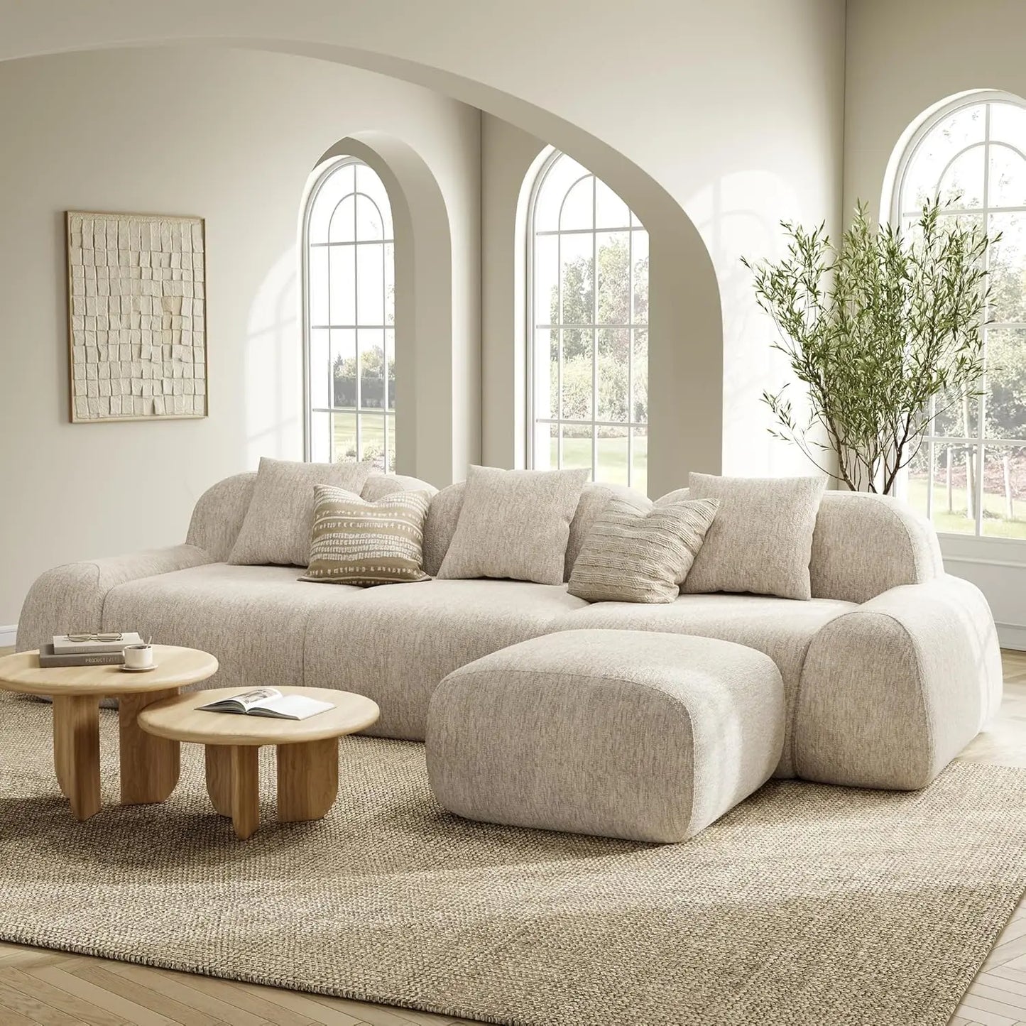 Modular Sectional Sofa Ottoman 110in L-Shape Chenille Upholstery Deep Seat Living Room No Assembly Custom