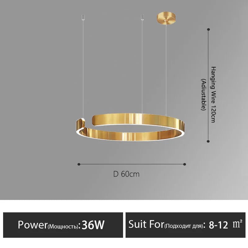 Modern Nordic LED Ring Chandeliers Minimalist Aluminum Pendant Lights Living Dining Room Home Restaurant Decor Hanging Lamps