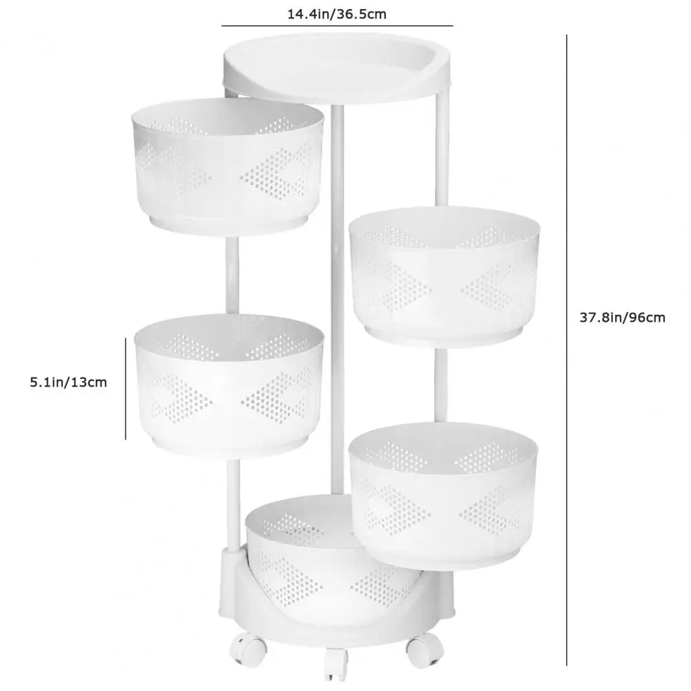 Kitchen Storage Cart, 5 Tier Circular Rotating Basket, Large Storage Rack with 360 Degree Wheels,Rotatable Basket for Bathroom