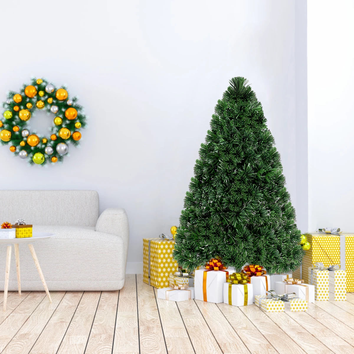 4Ft Pre-Lit Fiber Optic Artificial PVC Christmas Tree w/ Metal Stand Holiday