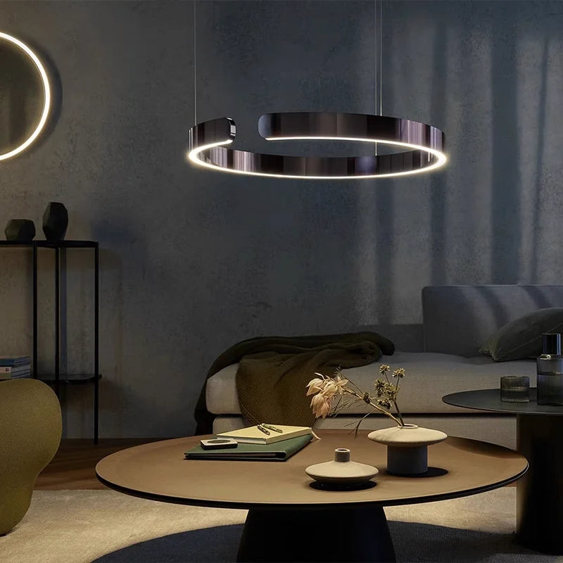 Modern Nordic LED Ring Chandeliers Minimalist Aluminum Pendant Lights Living Dining Room Home Restaurant Decor Hanging Lamps