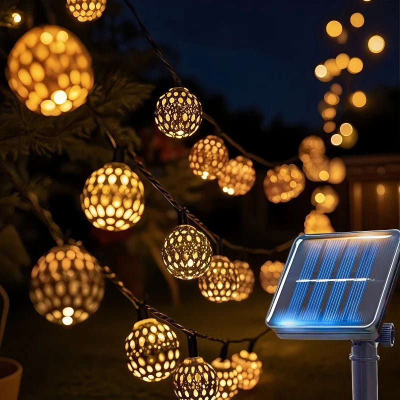 50/ 30/ 20 LED Moroccan Ball Solar String Lights Waterproof 8 Modes for Outdoor Garden Wedding Party Christmas Halloween Decor