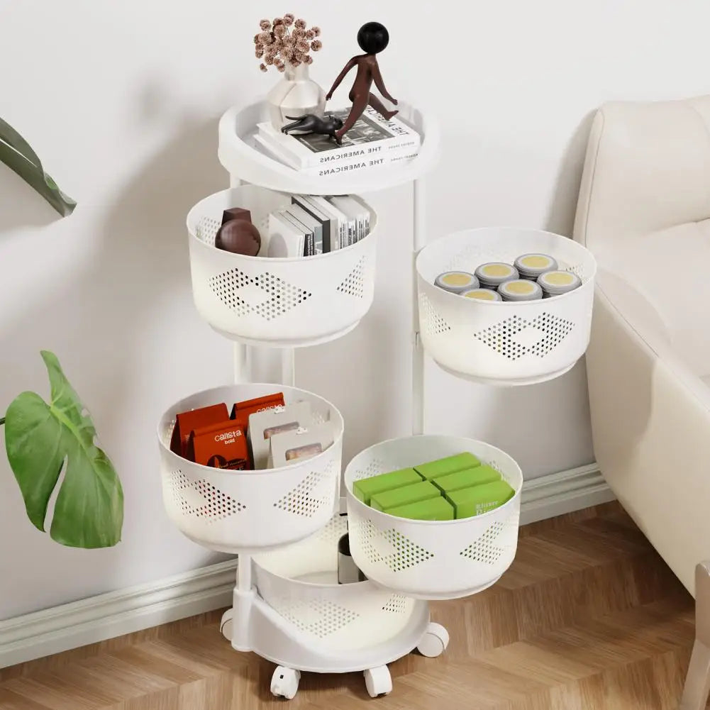 Kitchen Storage Cart, 5 Tier Circular Rotating Basket, Large Storage Rack with 360 Degree Wheels,Rotatable Basket for Bathroom