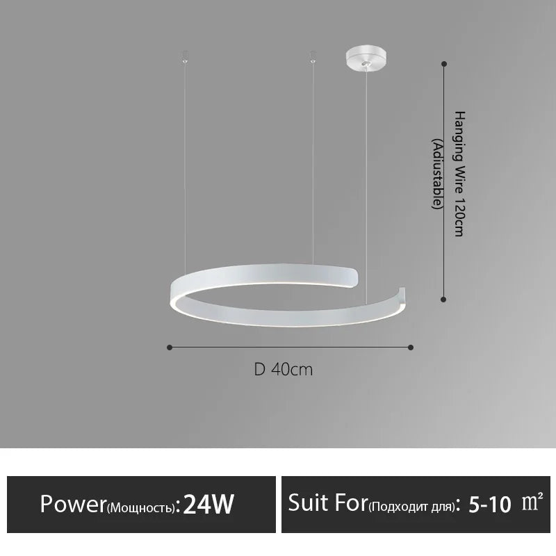 Modern Nordic LED Ring Chandeliers Minimalist Aluminum Pendant Lights Living Dining Room Home Restaurant Decor Hanging Lamps