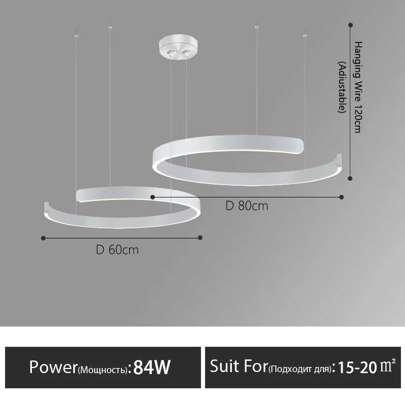 Modern Nordic LED Ring Chandeliers Minimalist Aluminum Pendant Lights Living Dining Room Home Restaurant Decor Hanging Lamps