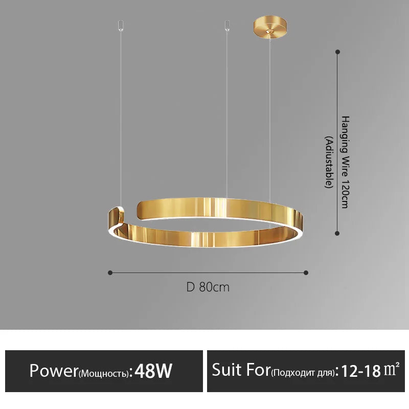Modern Nordic LED Ring Chandeliers Minimalist Aluminum Pendant Lights Living Dining Room Home Restaurant Decor Hanging Lamps