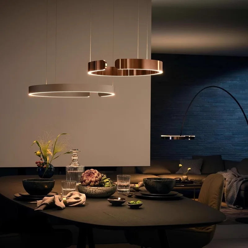 Modern Nordic LED Ring Chandeliers Minimalist Aluminum Pendant Lights Living Dining Room Home Restaurant Decor Hanging Lamps