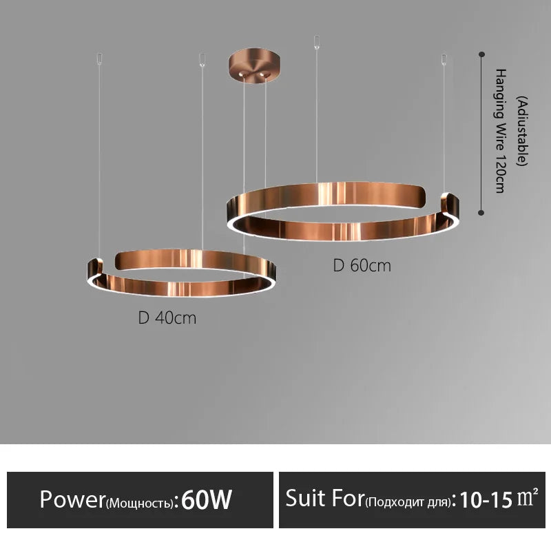 Modern Nordic LED Ring Chandeliers Minimalist Aluminum Pendant Lights Living Dining Room Home Restaurant Decor Hanging Lamps