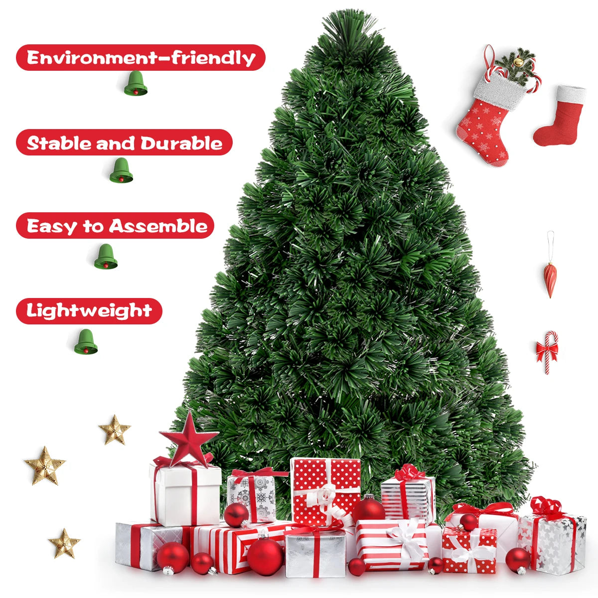 4Ft Pre-Lit Fiber Optic Artificial PVC Christmas Tree w/ Metal Stand Holiday