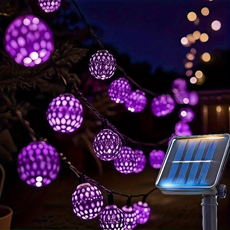 50/ 30/ 20 LED Moroccan Ball Solar String Lights Waterproof 8 Modes for Outdoor Garden Wedding Party Christmas Halloween Decor