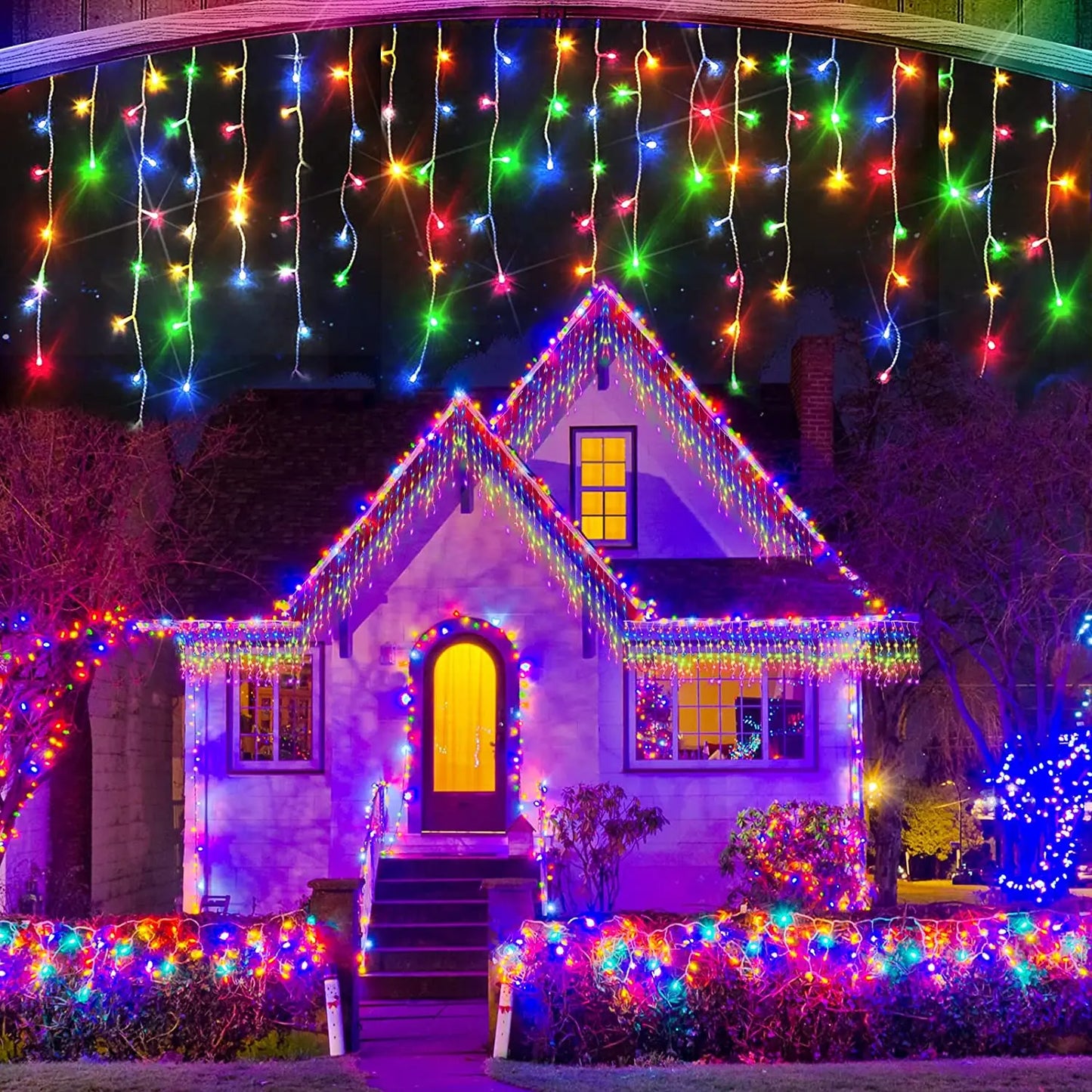 Christmas Decorations 2026 LED Curtain Lights 8 Modes 5-25m Outdoor Icicle Lights EU/US Plug In Street Festoon For House Decors