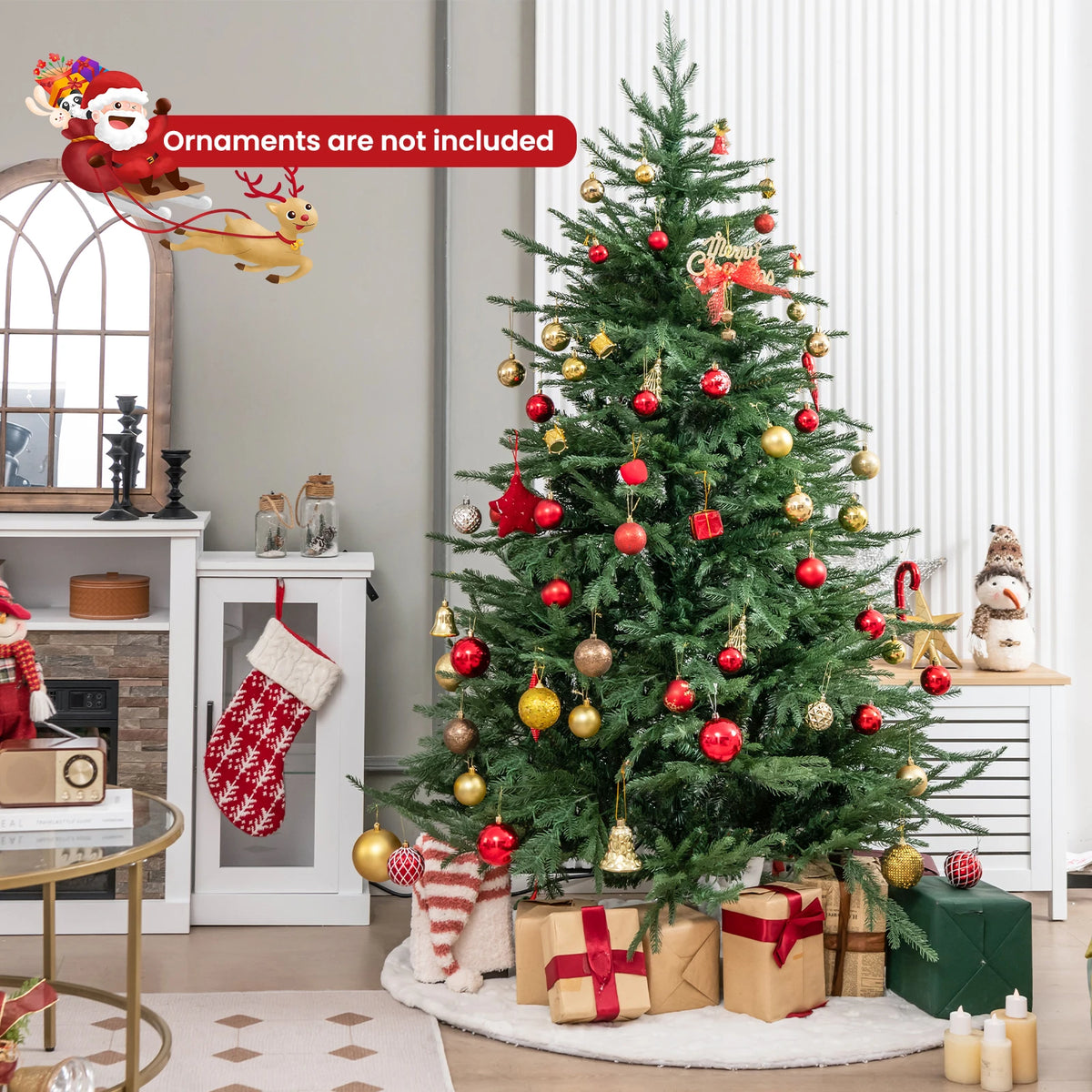 6 FT Pre-Lit Artificial Christmas Tree Hinged 788 Branch Tips & 280 LED Lights