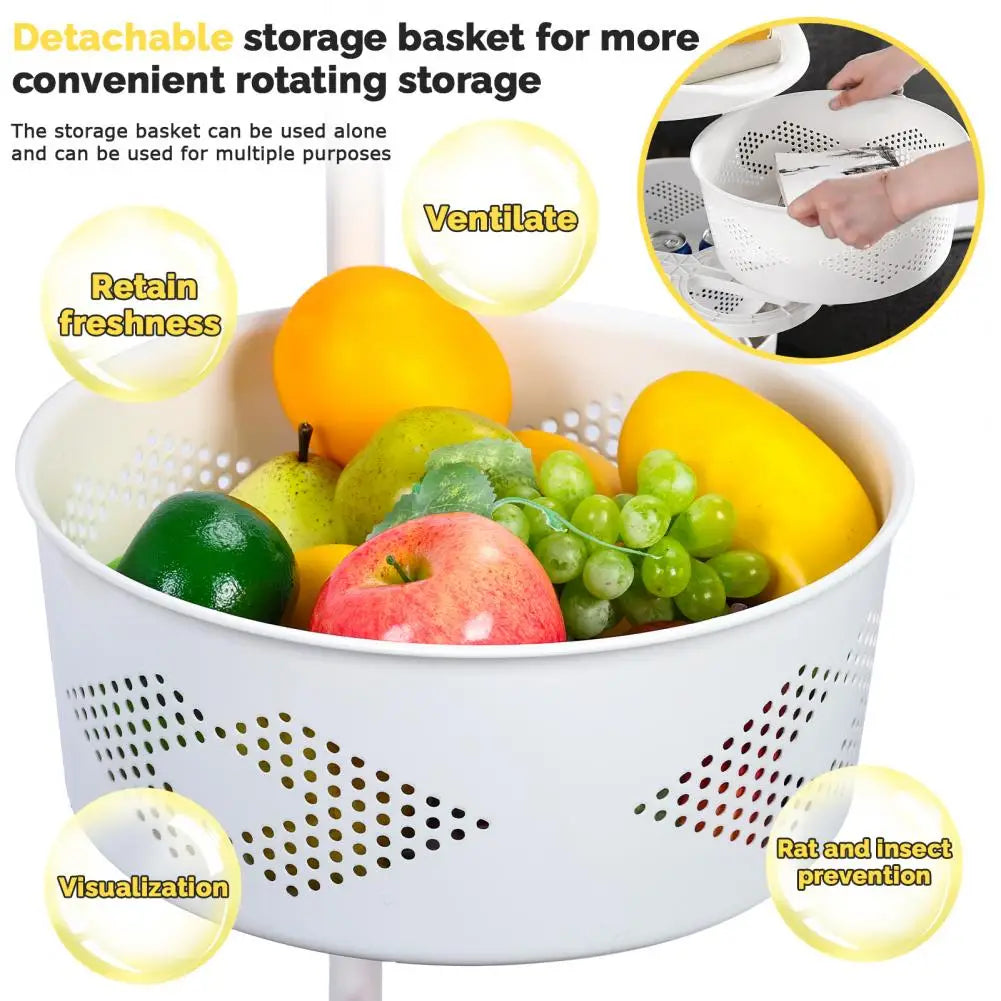 Kitchen Storage Cart, 5 Tier Circular Rotating Basket, Large Storage Rack with 360 Degree Wheels,Rotatable Basket for Bathroom