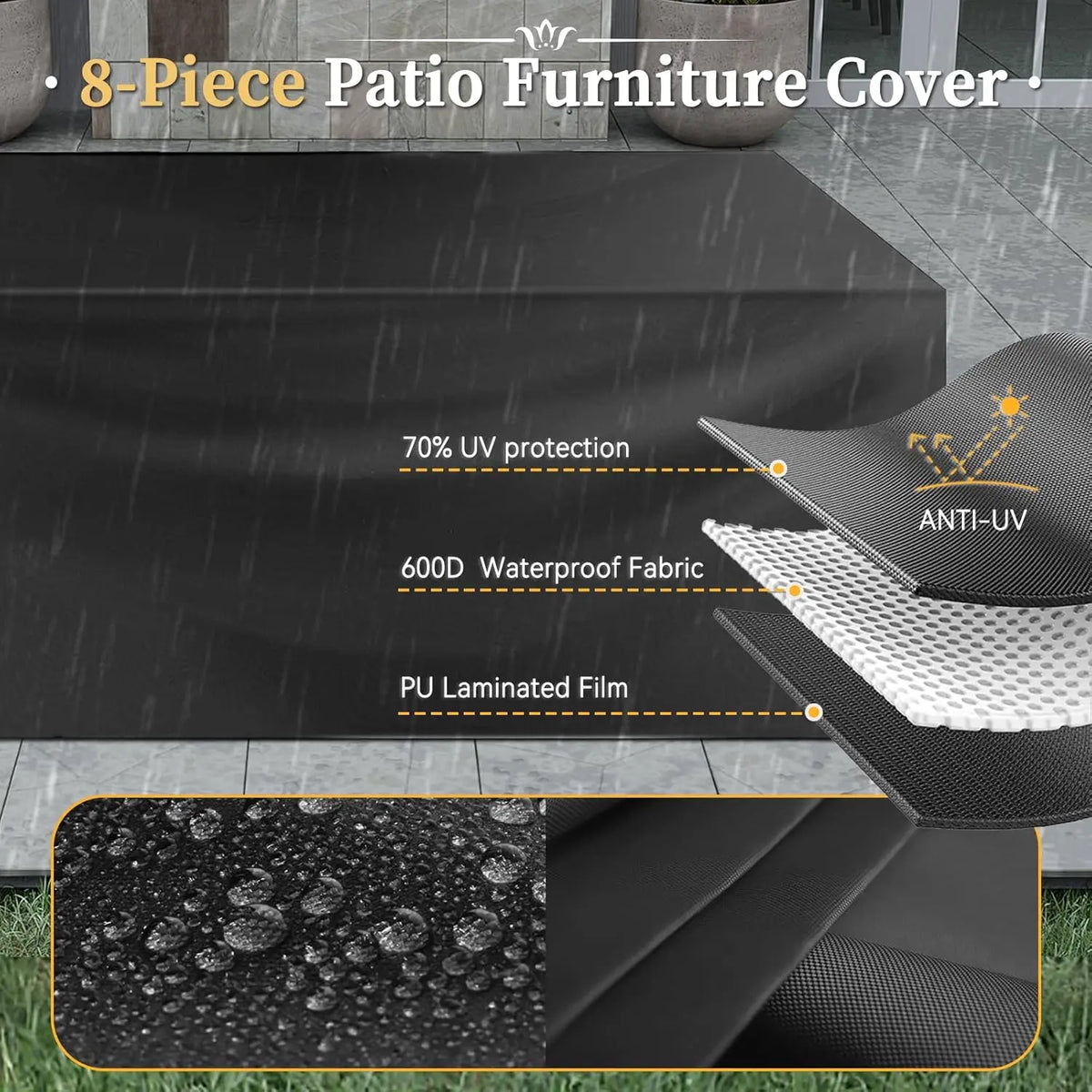 8 Piece Patio Furniture Set With 44” Fire Pit Table Wicker Rattan Outdoor Sectional Sofa Set With Coffee Table And, Customized