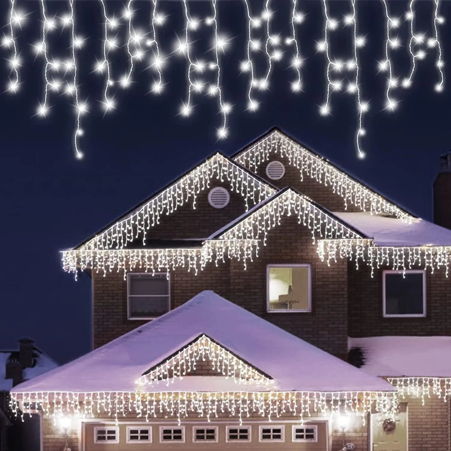 Christmas Decorations 2026 LED Curtain Lights 8 Modes 5-25m Outdoor Icicle Lights EU/US Plug In Street Festoon For House Decors