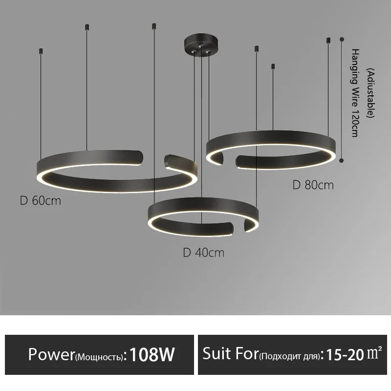 Modern Nordic LED Ring Chandeliers Minimalist Aluminum Pendant Lights Living Dining Room Home Restaurant Decor Hanging Lamps
