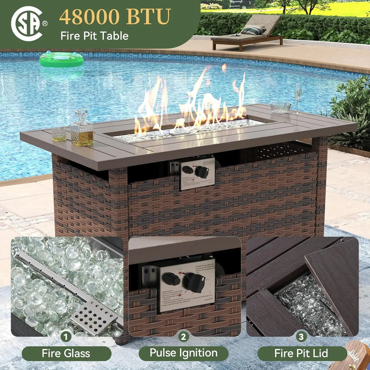 8 Piece Patio Furniture Set With 44” Fire Pit Table Wicker Rattan Outdoor Sectional Sofa Set With Coffee Table And, Customized