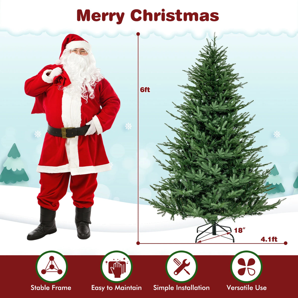 6 FT Pre-Lit Artificial Christmas Tree Hinged 788 Branch Tips & 280 LED Lights