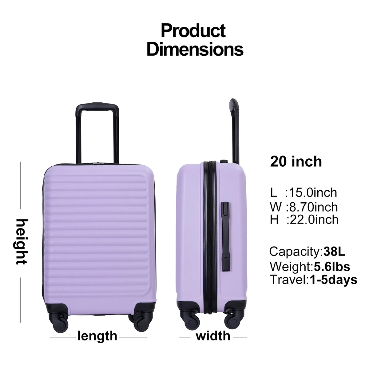 Travehouse Hardshell Carry On Luggage Airline Approved 20", Small Suitcase With Spinner Wheels