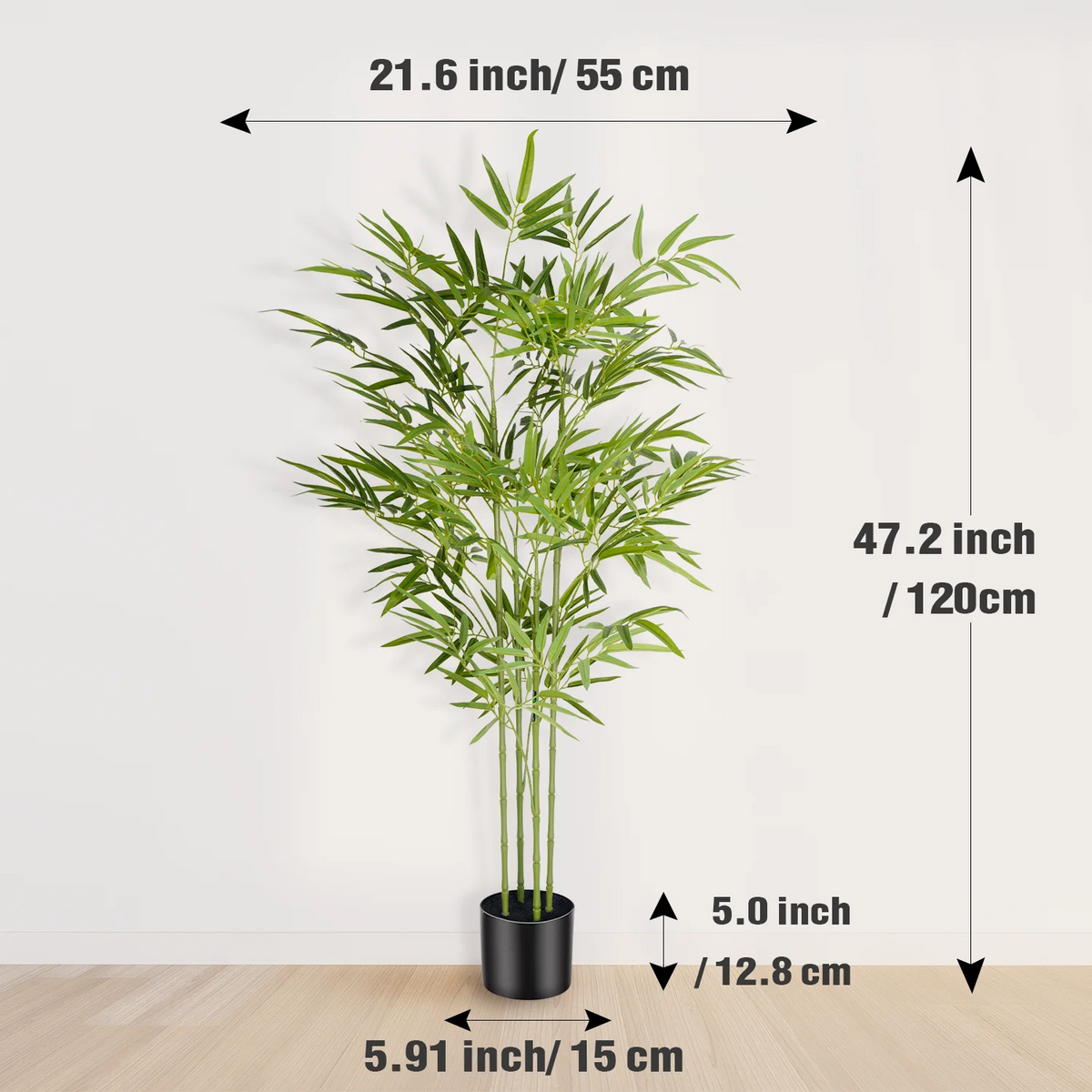 4/5/6ft Artificial Bamboo Tree Tall Fake Bamboo Plant in Black Pot Faux Trees with Realistic Trunks and Lifelike Leaves for Indoor Outdoor Home Office Décor