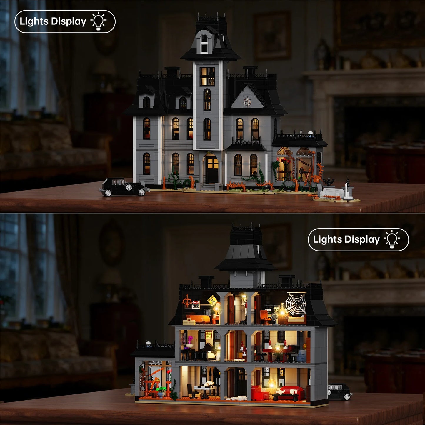 Gothic house Building Blocks Set Nightfall Manor Architecture Bricks Creative Home Decoration Desktop Ornament Halloween Gift for Adults