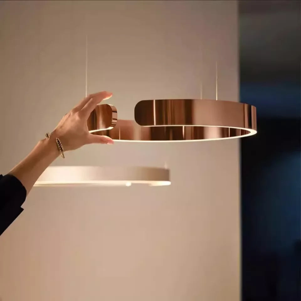 Modern Nordic LED Ring Chandeliers Minimalist Aluminum Pendant Lights Living Dining Room Home Restaurant Decor Hanging Lamps