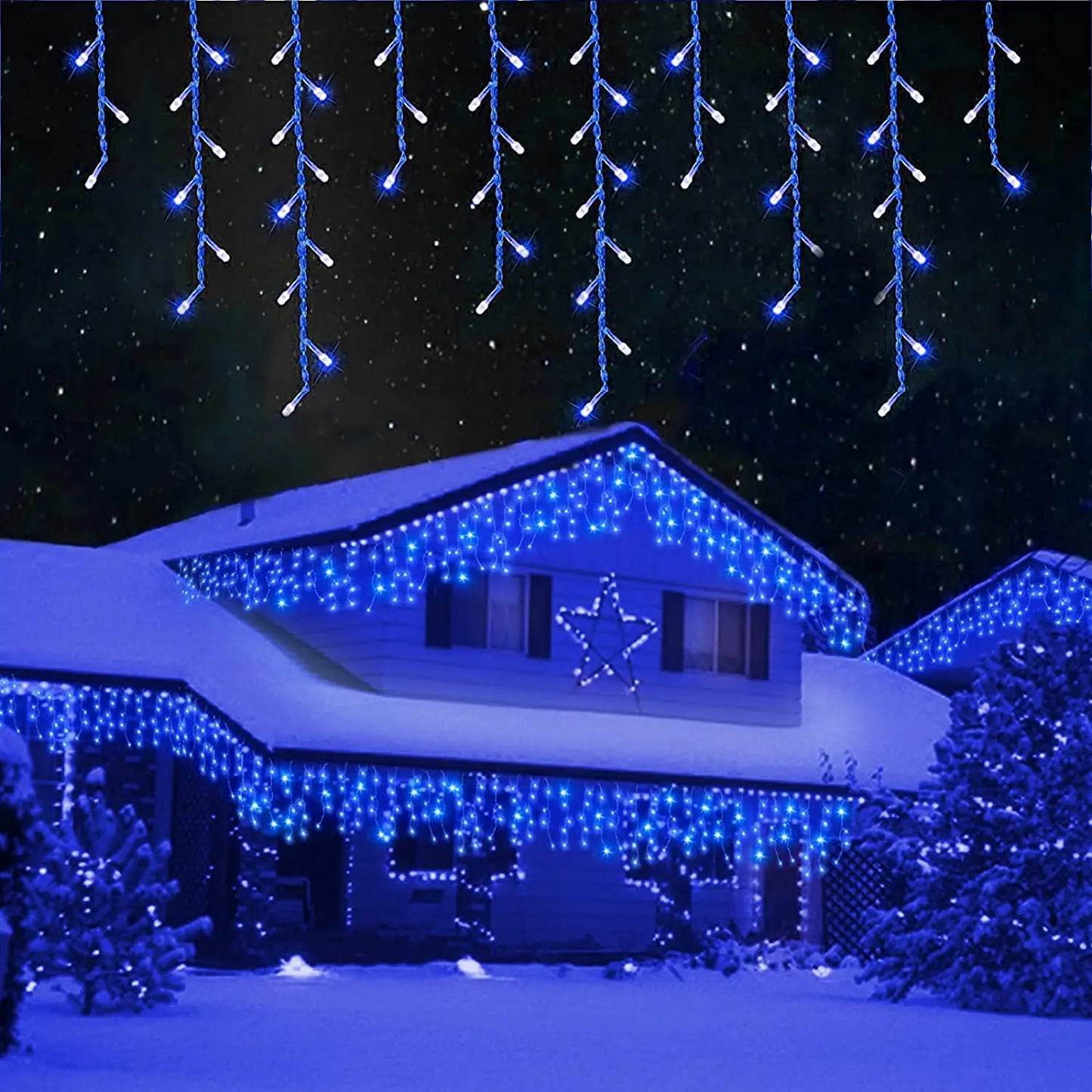 Christmas Decorations 2026 LED Curtain Lights 8 Modes 5-25m Outdoor Icicle Lights EU/US Plug In Street Festoon For House Decors