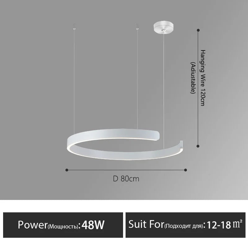 Modern Nordic LED Ring Chandeliers Minimalist Aluminum Pendant Lights Living Dining Room Home Restaurant Decor Hanging Lamps