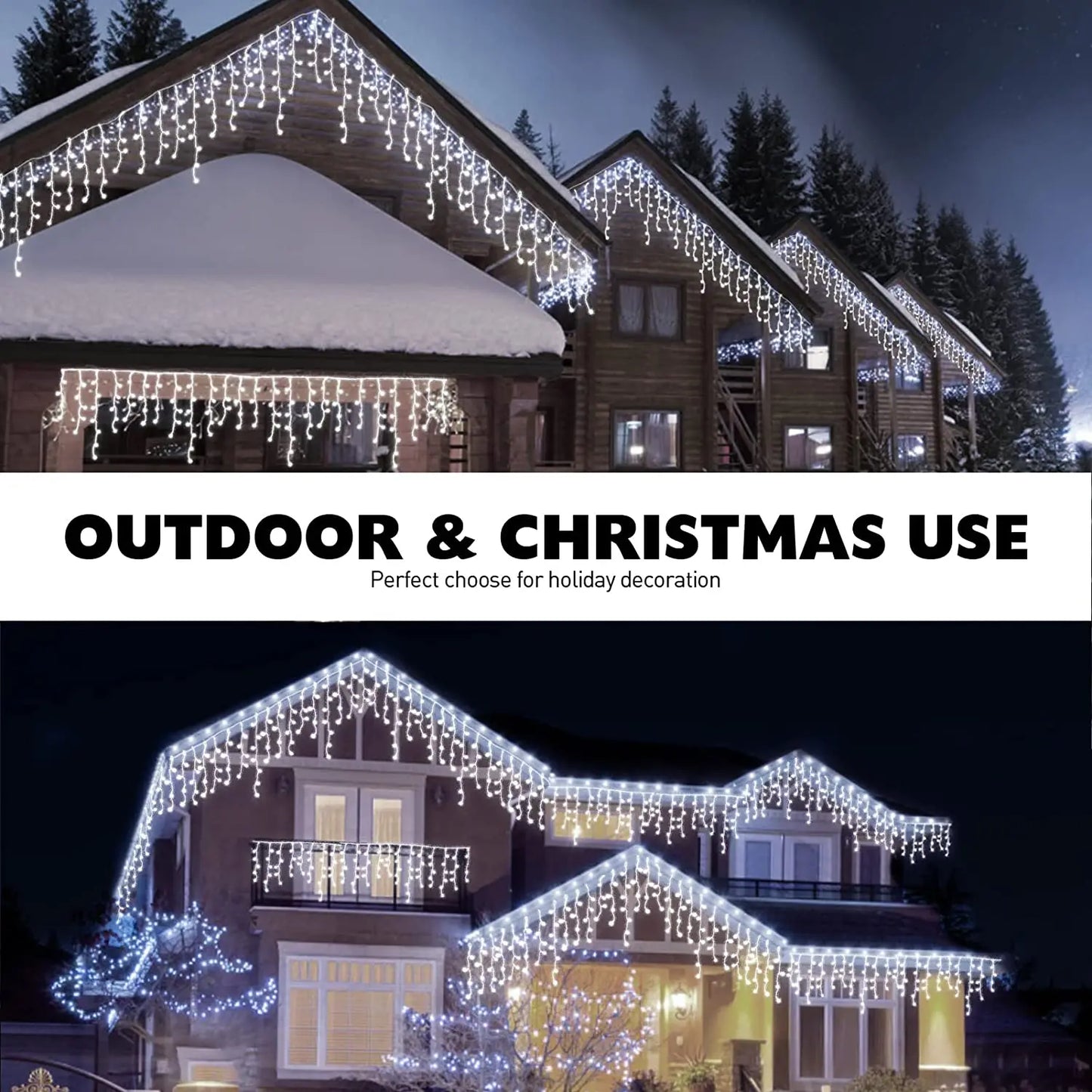 Christmas Decorations 2026 LED Curtain Lights 8 Modes 5-25m Outdoor Icicle Lights EU/US Plug In Street Festoon For House Decors