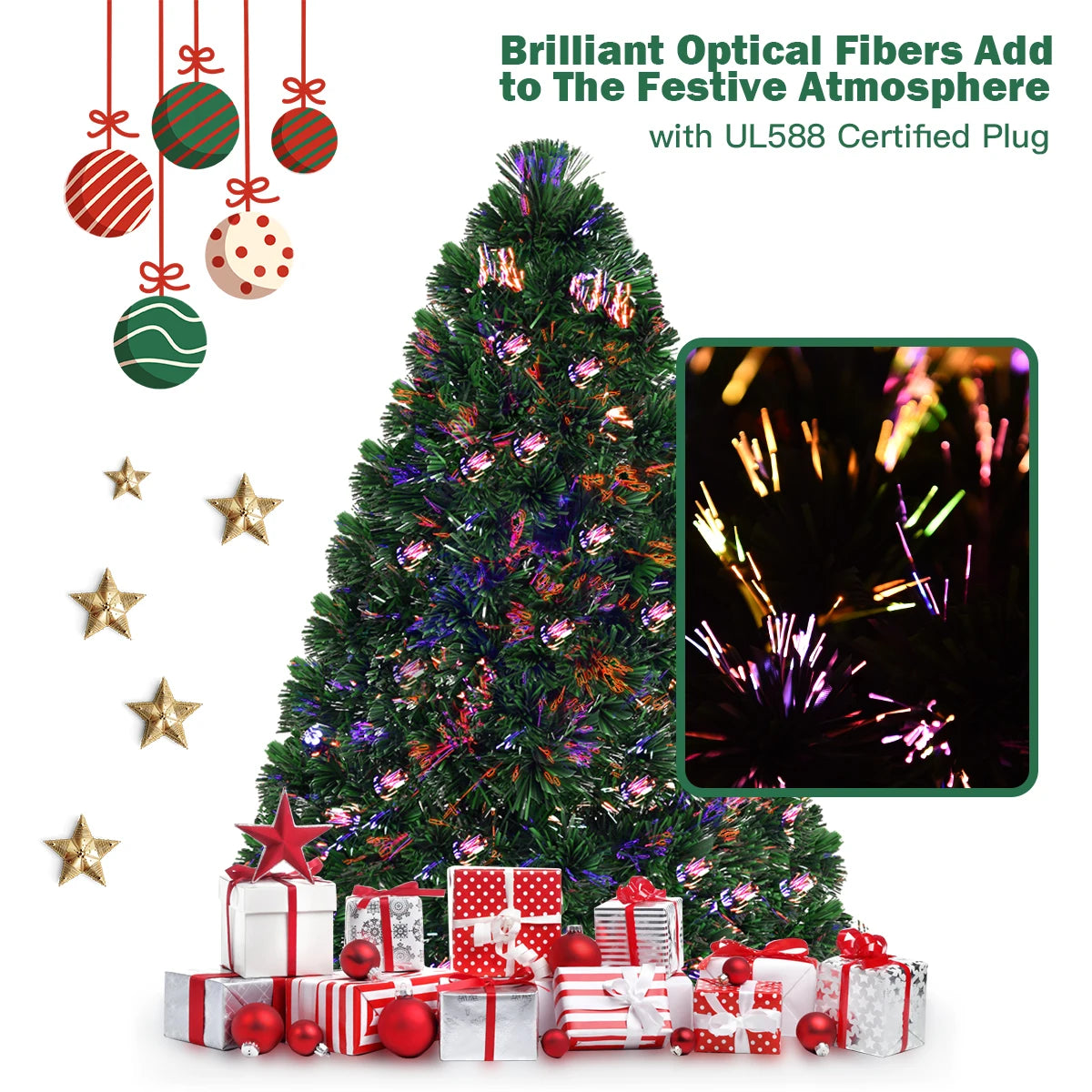 4Ft Pre-Lit Fiber Optic Artificial PVC Christmas Tree w/ Metal Stand Holiday