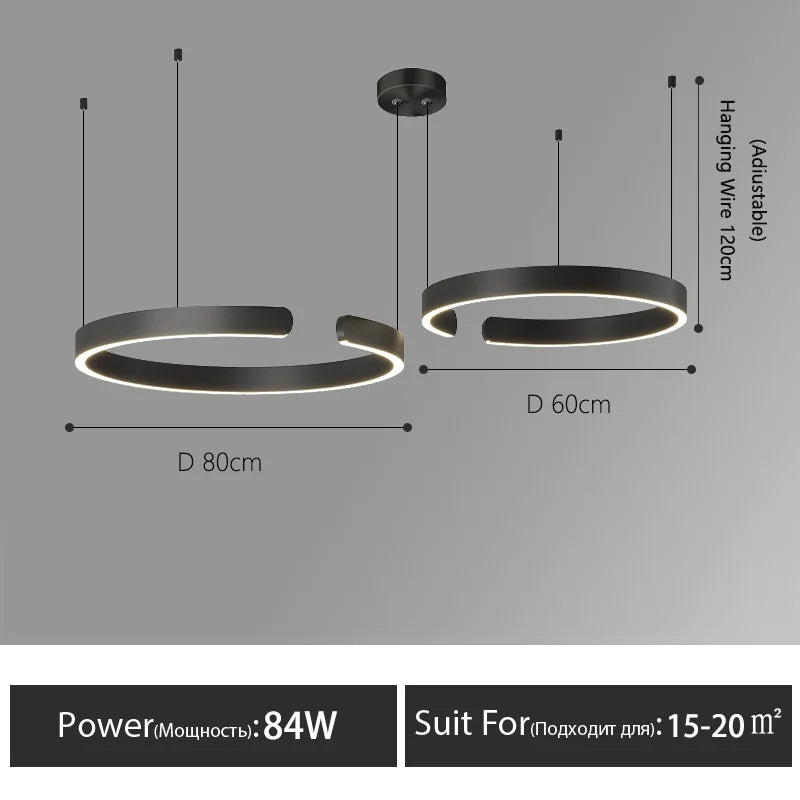 Modern Nordic LED Ring Chandeliers Minimalist Aluminum Pendant Lights Living Dining Room Home Restaurant Decor Hanging Lamps