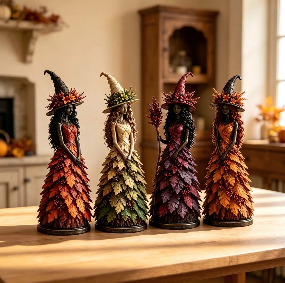 15CM Leaf Witch Figurine Halloween Statue Berry Staff Decor Craft Ornament Halloween Decor Statue Berry Staff Ornament Set