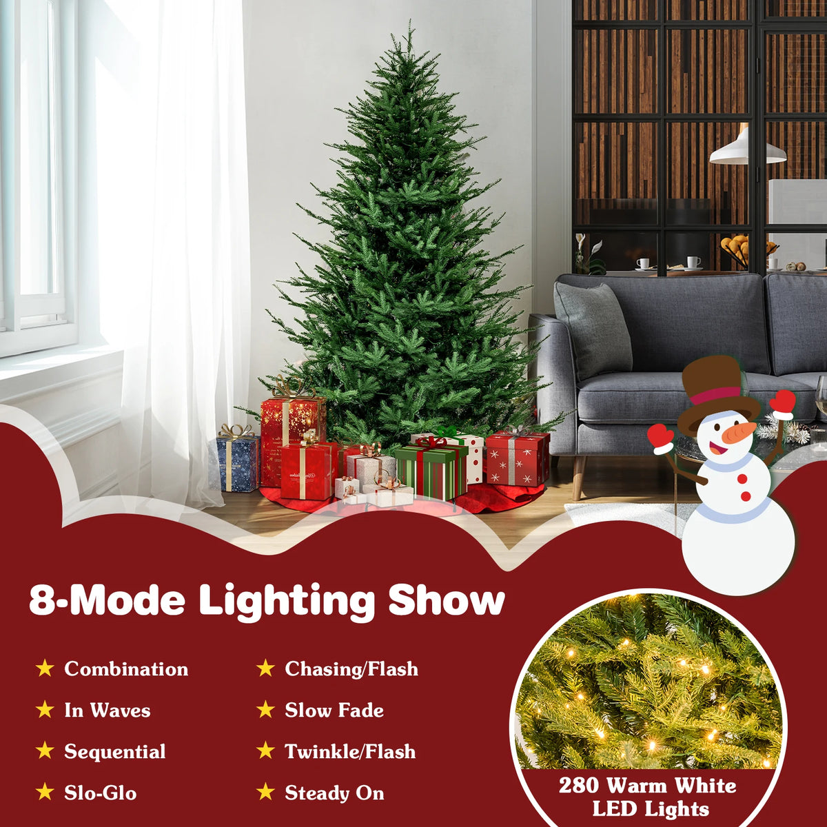 6 FT Pre-Lit Artificial Christmas Tree Hinged 788 Branch Tips & 280 LED Lights