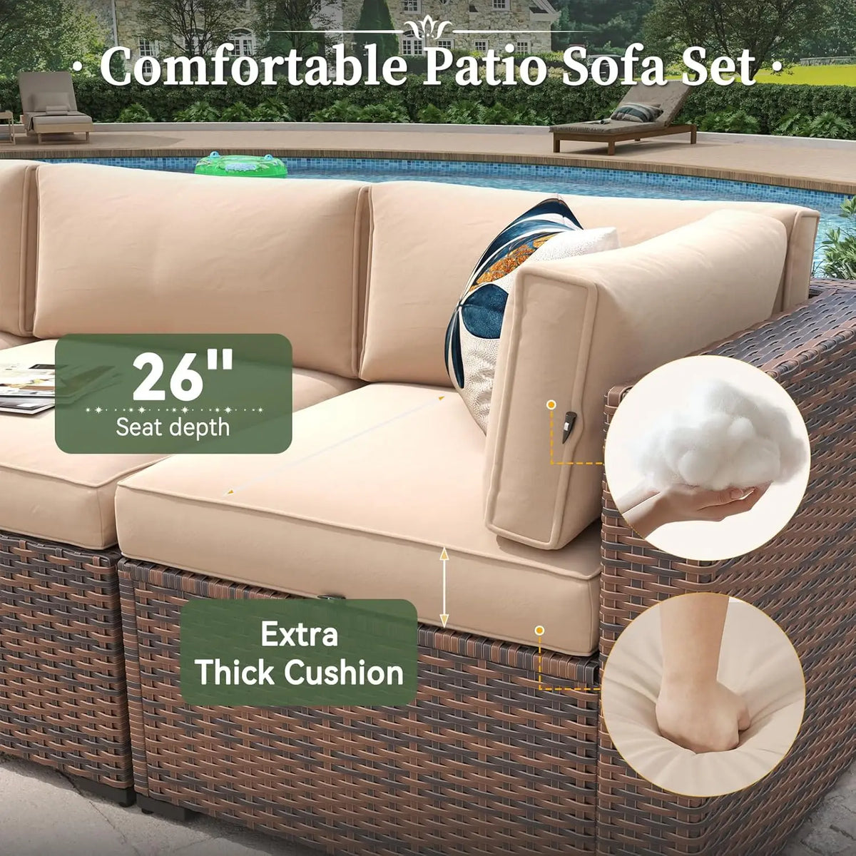 8 Piece Patio Furniture Set With 44” Fire Pit Table Wicker Rattan Outdoor Sectional Sofa Set With Coffee Table And, Customized