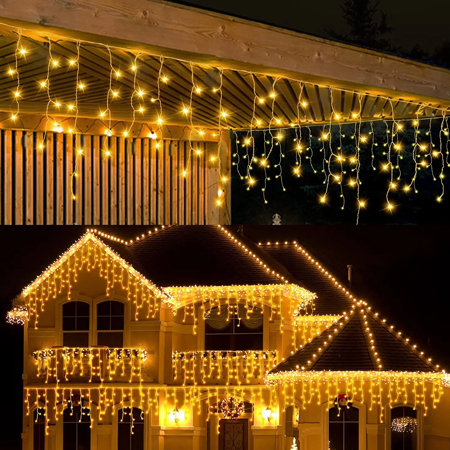 Christmas Decorations 2026 LED Curtain Lights 8 Modes 5-25m Outdoor Icicle Lights EU/US Plug In Street Festoon For House Decors