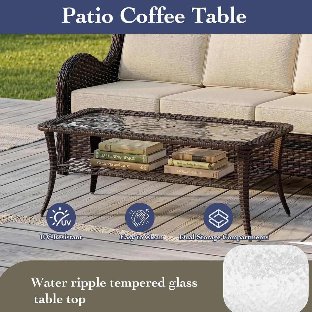 7 Pieces Outdoor Patio Furniture Set with 5" Thick Cushions, Weather-Resistant Wicker High Back Swivel Rocker, Customized