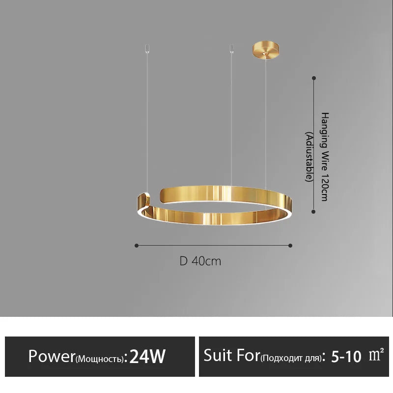 Modern Nordic LED Ring Chandeliers Minimalist Aluminum Pendant Lights Living Dining Room Home Restaurant Decor Hanging Lamps