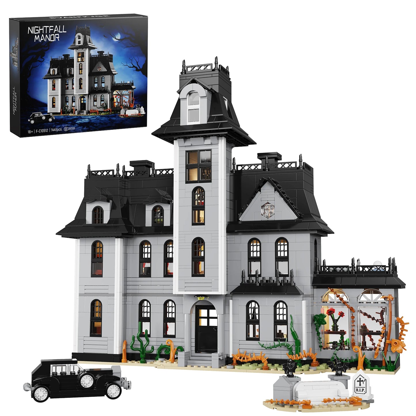 Gothic house Building Blocks Set Nightfall Manor Architecture Bricks Creative Home Decoration Desktop Ornament Halloween Gift for Adults