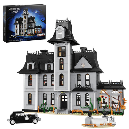 Gothic house Building Blocks Set Nightfall Manor Architecture Bricks Creative Home Decoration Desktop Ornament Halloween Gift for Adults