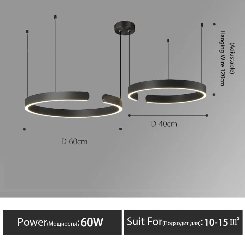 Modern Nordic LED Ring Chandeliers Minimalist Aluminum Pendant Lights Living Dining Room Home Restaurant Decor Hanging Lamps