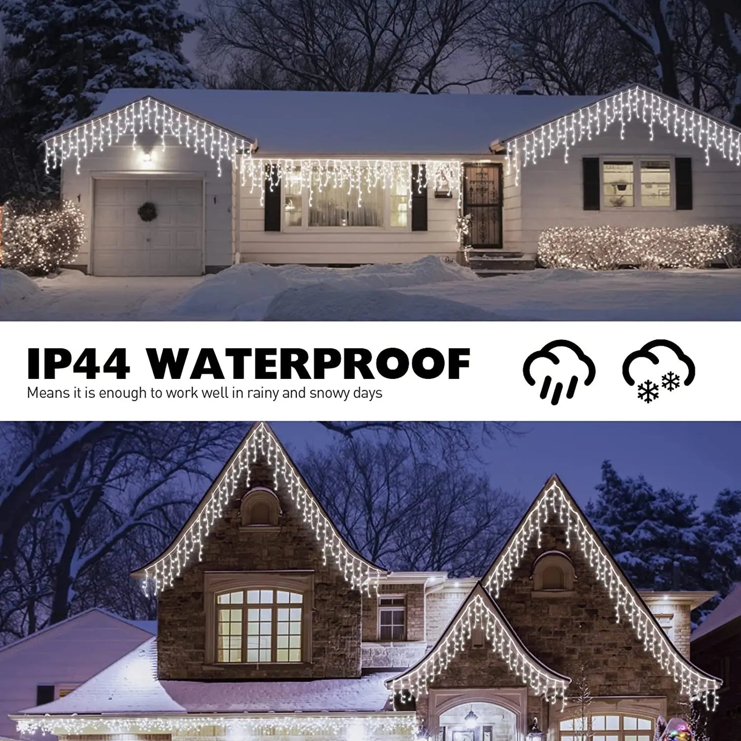 Christmas Decorations 2026 LED Curtain Lights 8 Modes 5-25m Outdoor Icicle Lights EU/US Plug In Street Festoon For House Decors