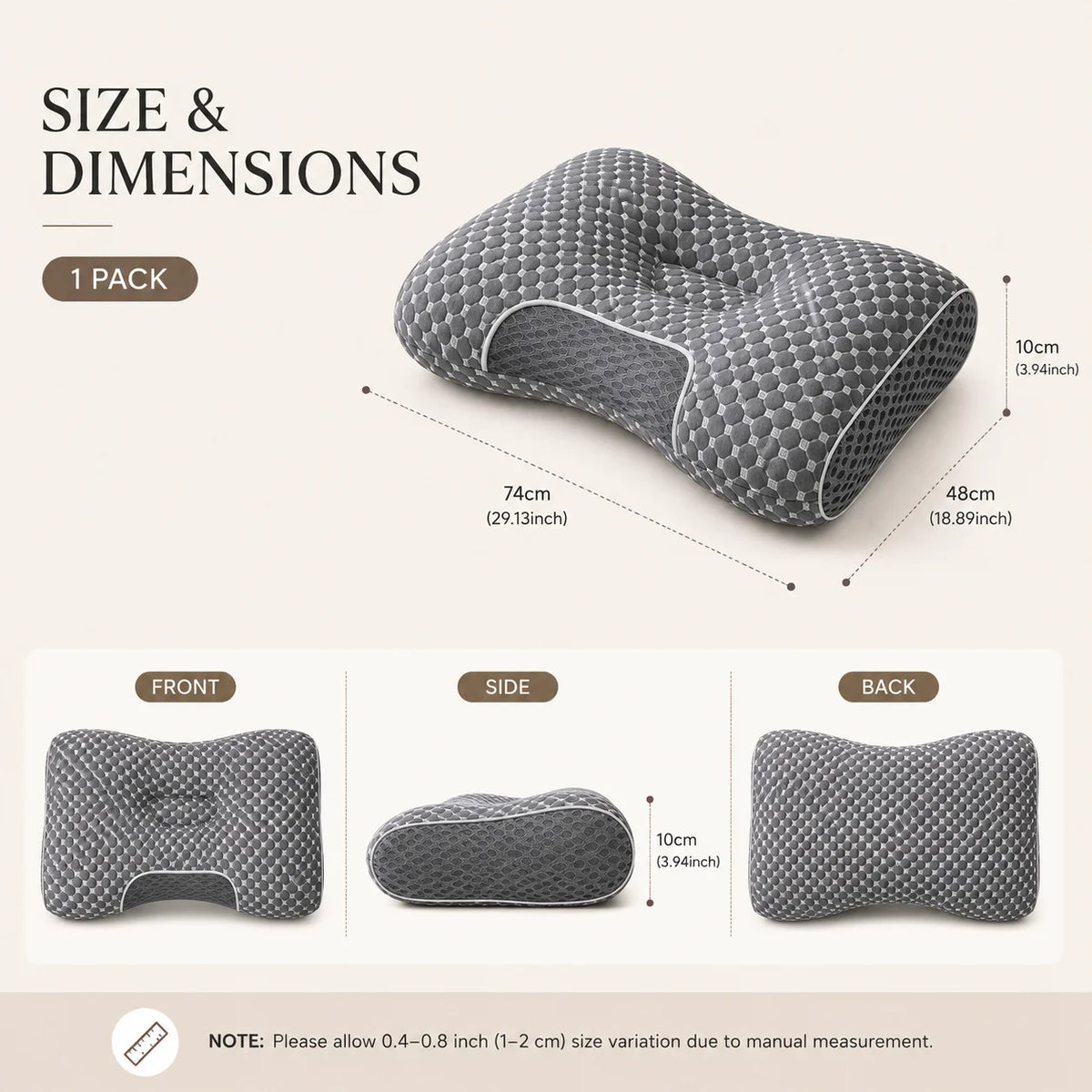 Soybean Fiber Ergonomic Cervical Pillow for Neck Support, Contour Sleeping Pillow for Side Back Sleepers, Breathable Support Pillow for Head Neck & Shoulders