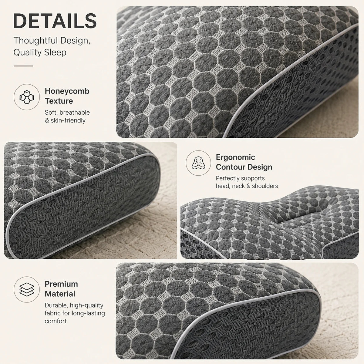 Soybean Fiber Ergonomic Cervical Pillow for Neck Support, Contour Sleeping Pillow for Side Back Sleepers, Breathable Support Pillow for Head Neck & Shoulders