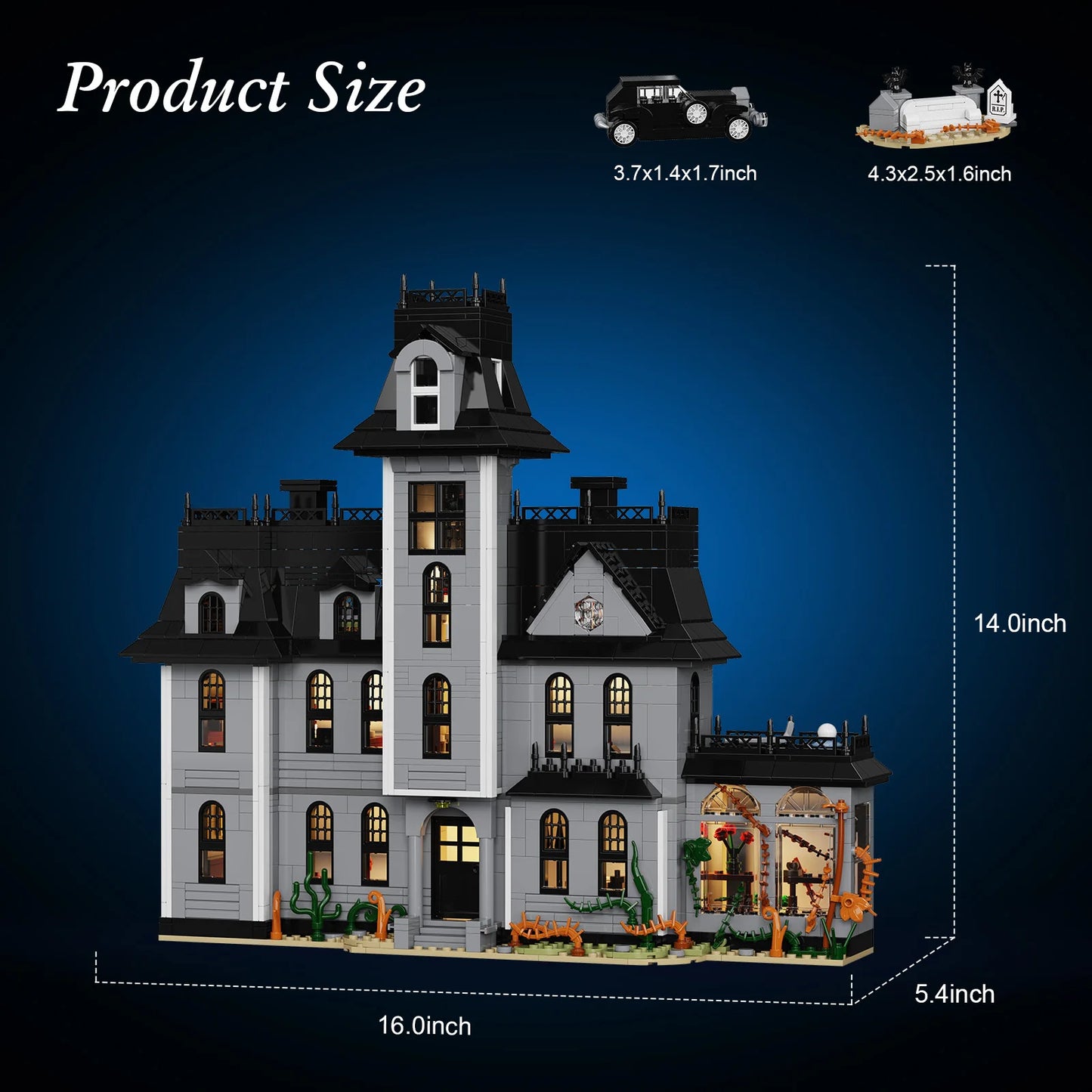 Gothic house Building Blocks Set Nightfall Manor Architecture Bricks Creative Home Decoration Desktop Ornament Halloween Gift for Adults