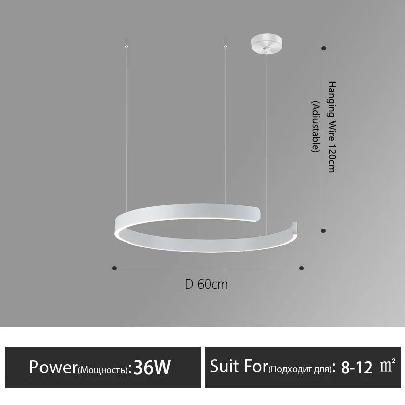 Modern Nordic LED Ring Chandeliers Minimalist Aluminum Pendant Lights Living Dining Room Home Restaurant Decor Hanging Lamps
