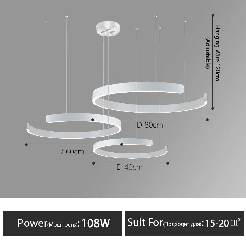 Modern Nordic LED Ring Chandeliers Minimalist Aluminum Pendant Lights Living Dining Room Home Restaurant Decor Hanging Lamps