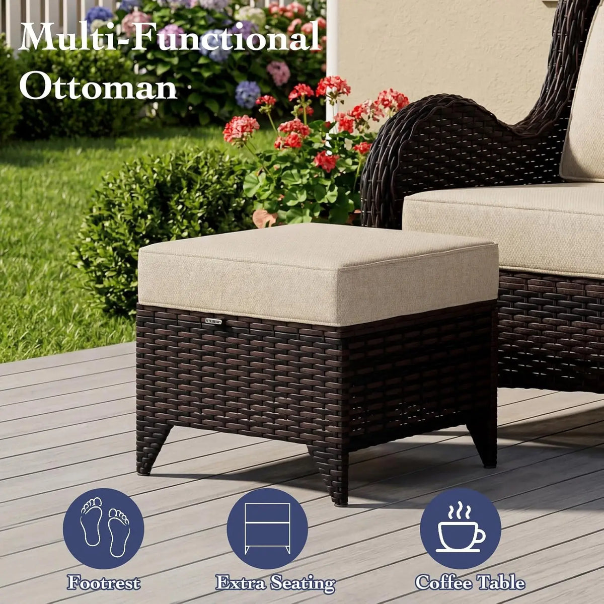 7 Pieces Outdoor Patio Furniture Set with 5" Thick Cushions, Weather-Resistant Wicker High Back Swivel Rocker, Customized