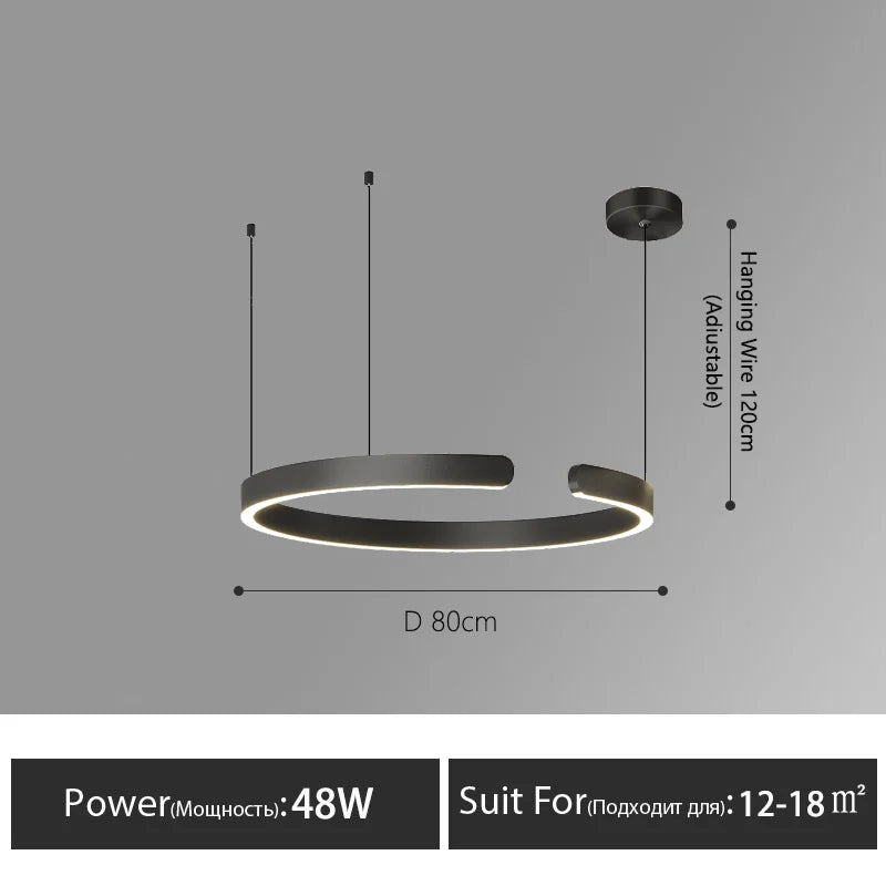 Modern Nordic LED Ring Chandeliers Minimalist Aluminum Pendant Lights Living Dining Room Home Restaurant Decor Hanging Lamps