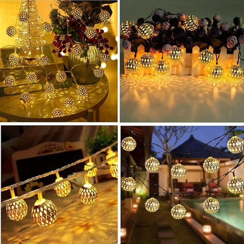 50/ 30/ 20 LED Moroccan Ball Solar String Lights Waterproof 8 Modes for Outdoor Garden Wedding Party Christmas Halloween Decor